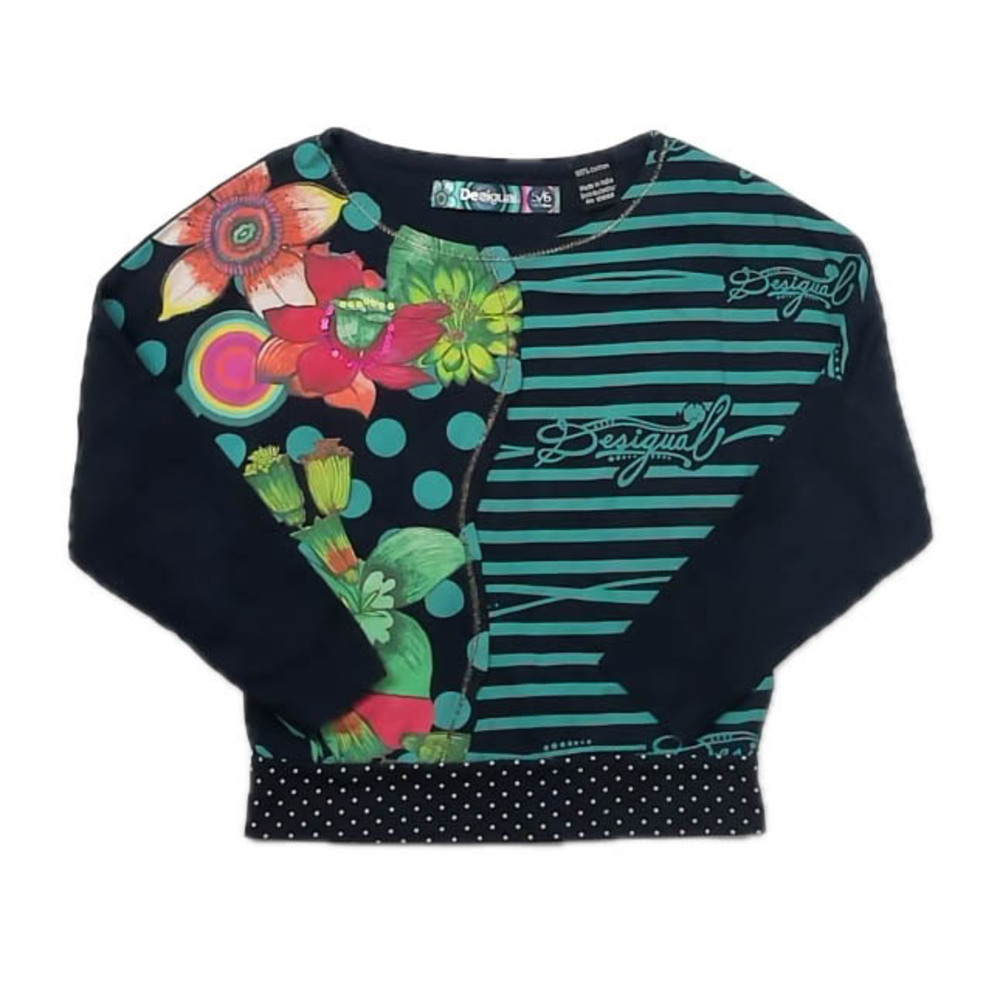 Desigual Girls Navy | Turquoise Stripe Long Sleeve T-Shirt size: 5-6 Years